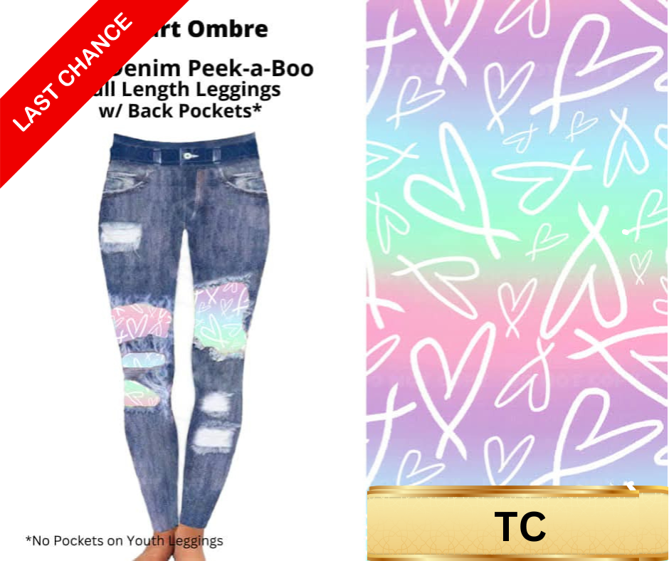 Heart Ombre Faux Denim Full Length Peekaboo Leggings