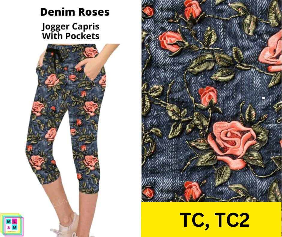 *Clearance* Price Drops in Cart! Denim Roses Jogger Capri