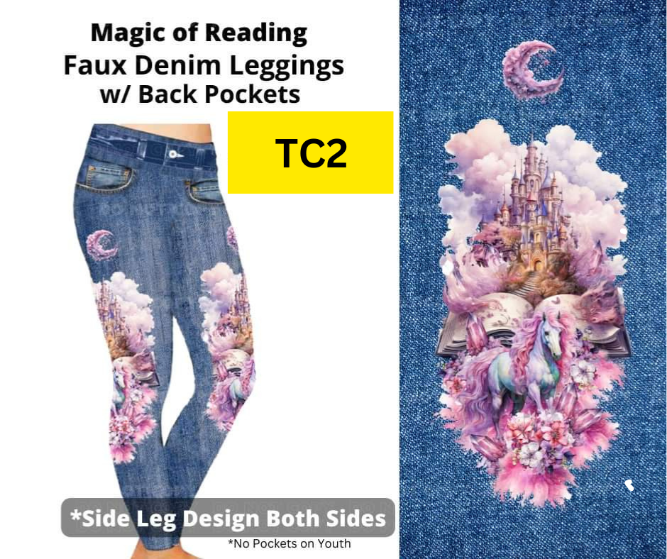 *Clearance* Price Drops in Cart! Magic of Reading Full Length Faux Denim w/ Side Leg Designs