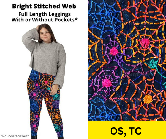 Bright Stitched Web Full Length Leggings w/ Pockets