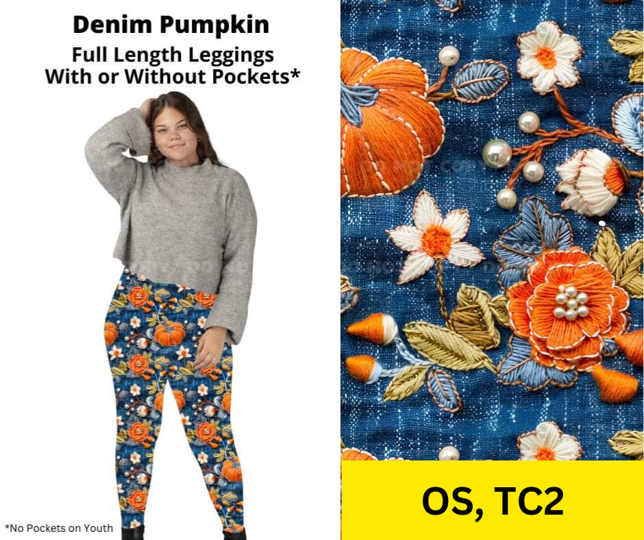 *Clearance* Price Drops in Cart! Denim Pumpkin Full Length Leggings w/ Pockets