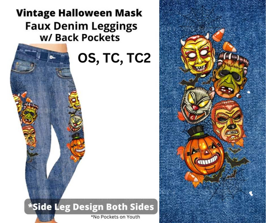 *Clearance* Price Drops in Cart! Vintage Halloween Masks Full Length Faux Denim w/ Side Leg Designs