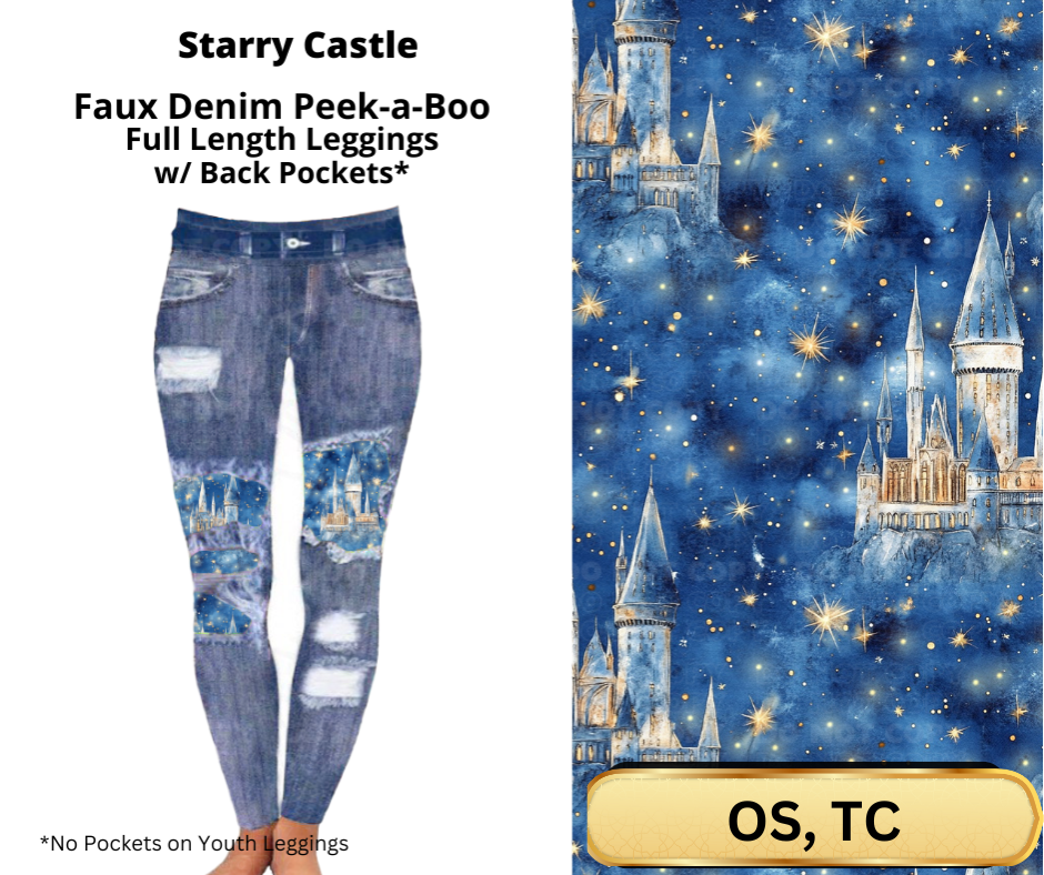 Starry Castle Faux Denim Full Length Peekaboo Leggings