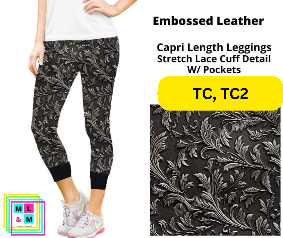 *Clearance* Price Drops in Cart! Embossed Leather Lace Cuff Capris w/ Pockets