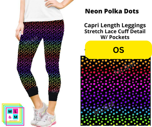 *Clearance* Price Drops in Cart! Neon Polka Dots Lace Cuff Capris w/ Pockets