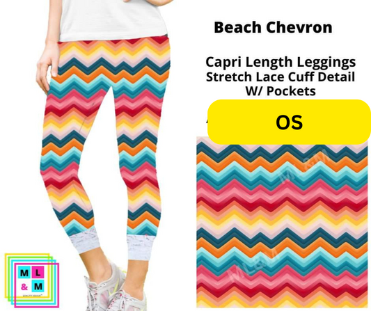 *Clearance* Price Drops in Cart! Beach Chevron Lace Cuff Capris w/ Pockets