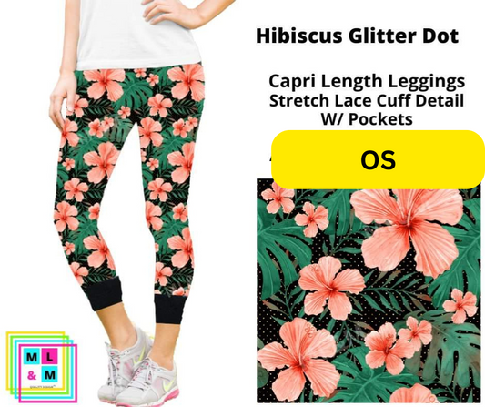 *Clearance* Price Drops in Cart! Hibiscus Glitter Dots Lace Cuff Capris w/ Pockets