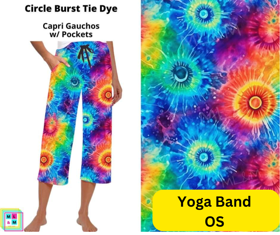 *Clearance* Price Drops in Cart! Circle Burst Tie Dye Capri Gauchos