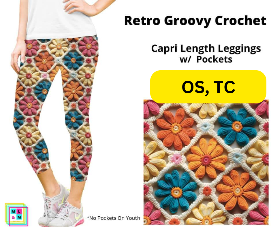 *Clearance* Price Drops in Cart! Retro Groovy Crochet Capri Length w/ Pockets