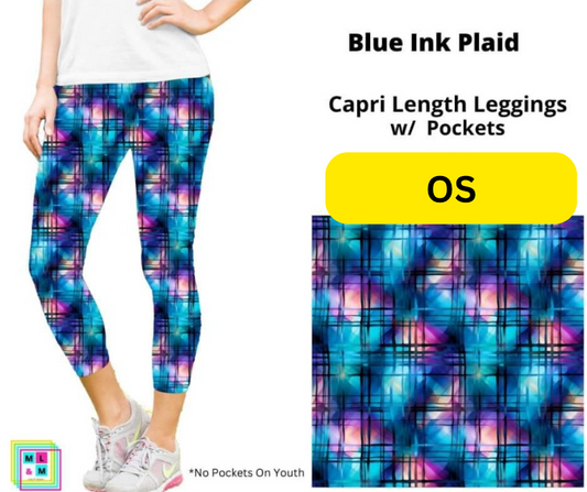 *Clearance* Price Drops in Cart! Blue Ink Plaid Capri Length w/ Pockets