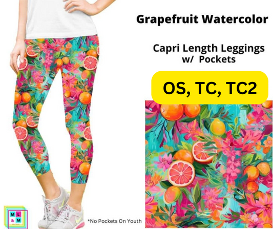 *Clearance* Price Drops in Cart! Grapefruit Watercolor Capri Length w/ Pockets