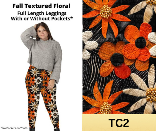 *Clearance* Price Drops in Cart! Fall Textured Floral Full Length Leggings w/ Pockets