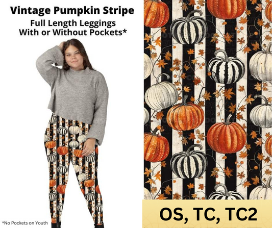 *Clearance* Price Drops in Cart! Vintage Pumpkin Stripe Full Length Leggings w/ Pockets