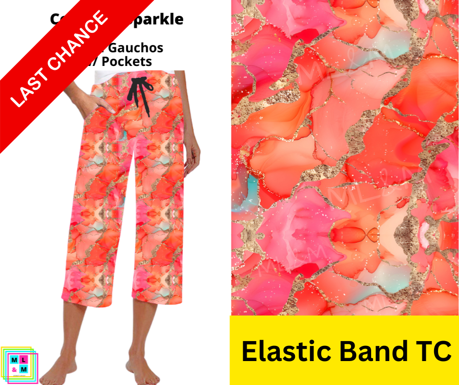 Coral Ink Sparkle Capri Gauchos