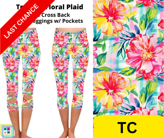 *Clearance* Price Drops in Cart! Tropical Floral Plaid Criss Cross Capri w/ Pockets