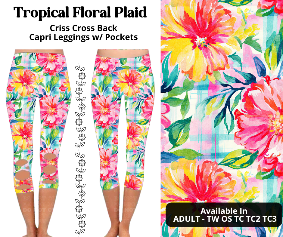 Preorder! Closes 3/27. ETA June. Tropical Floral Plaid Criss Cross Capri w/ Pockets