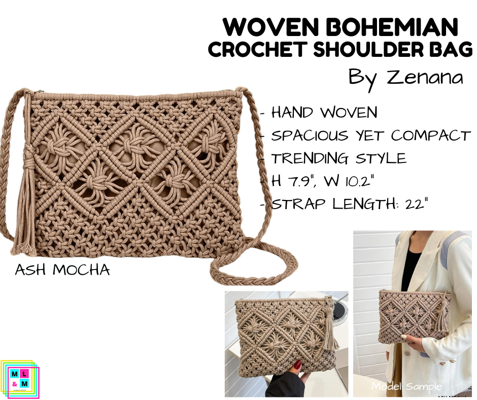 Woven Bohemian Crochet Shoulder Bag - Multiple Colors