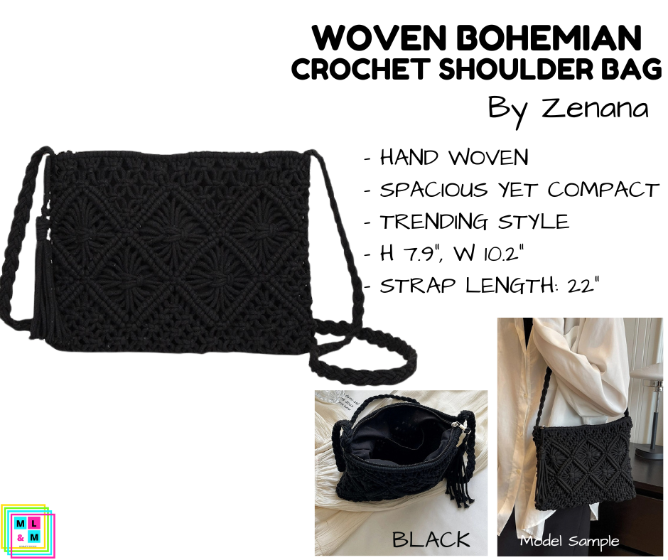 Woven Bohemian Crochet Shoulder Bag - Multiple Colors