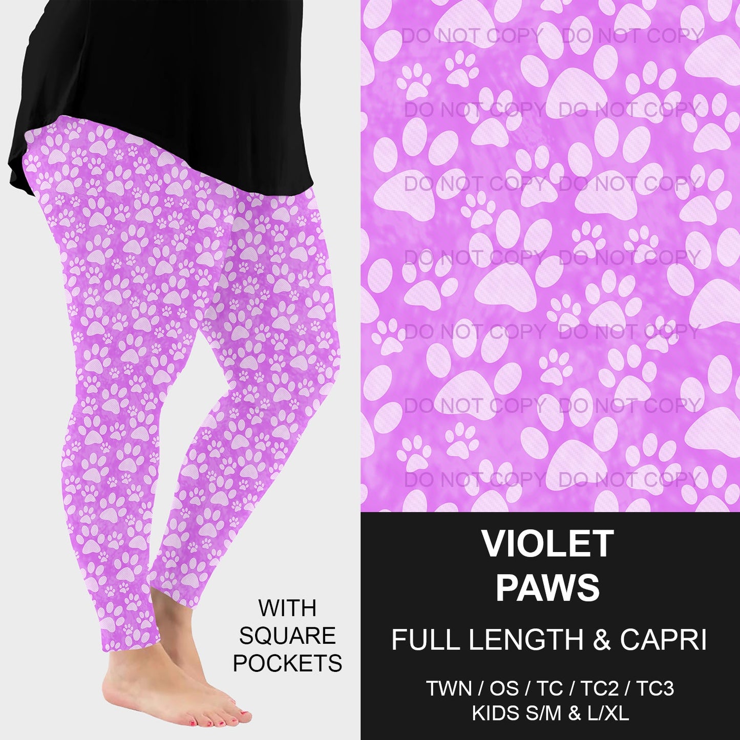 B218 - Preorder Violet Paws Leggings w/ Pockets (Closes 3/16. ETA: early June)