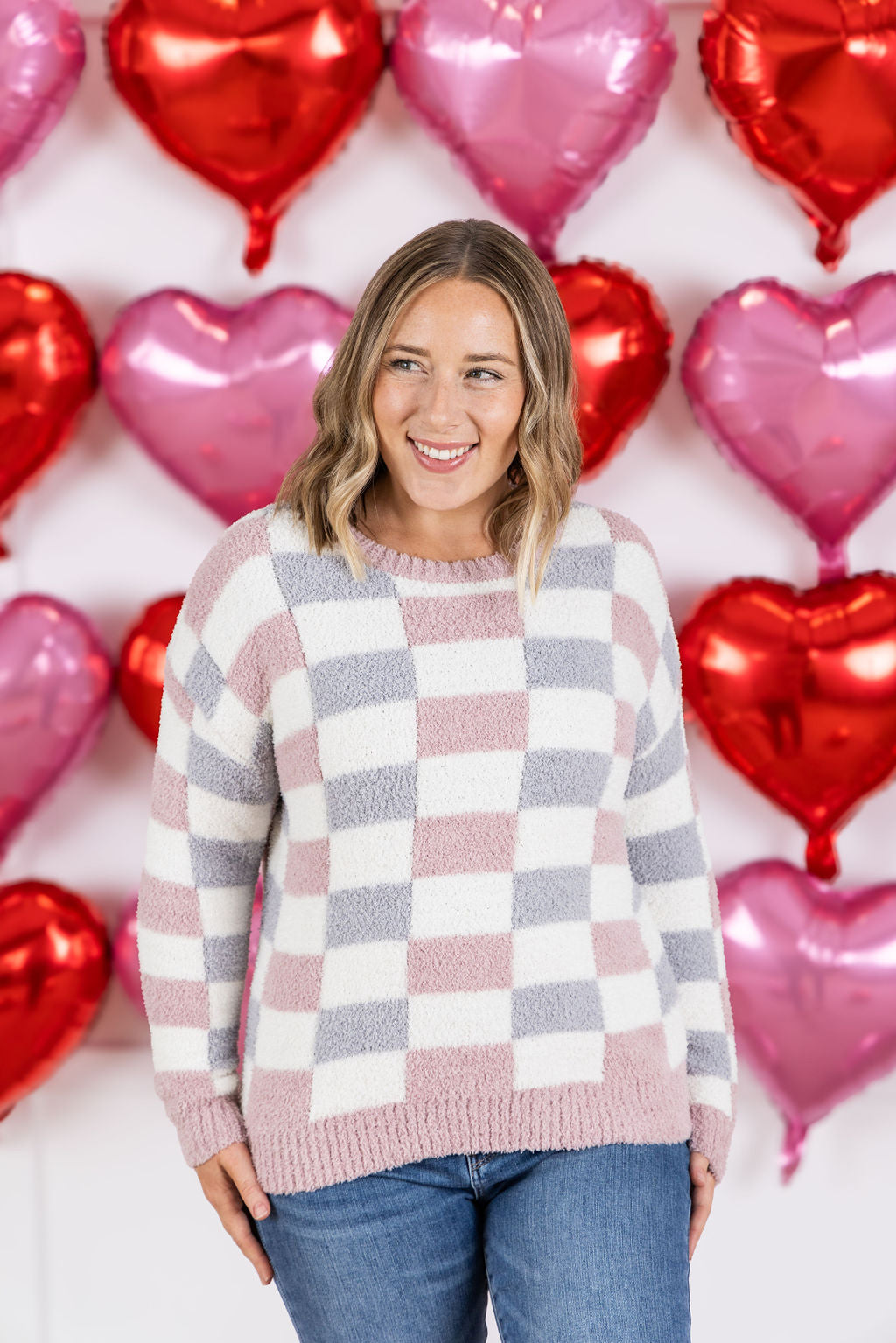 IN STOCK Checkered Sweater - Grey and Pink