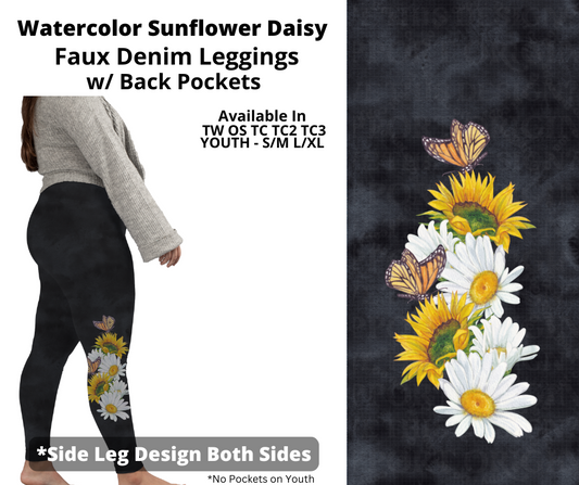 Preorder! Closes 3/19. ETA June. Watercolor Sunflower Daisy Full Length w/ Side Leg Designs