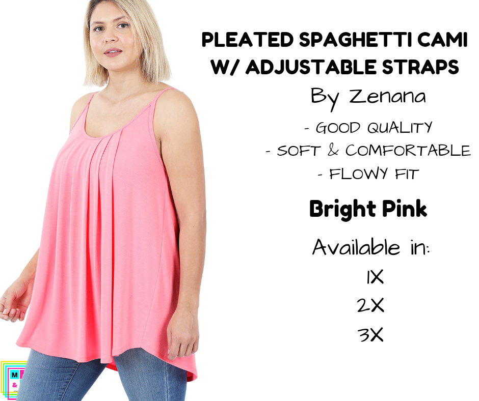 PLUS Pleated Spaghetti Strap Cami - Bright Pink