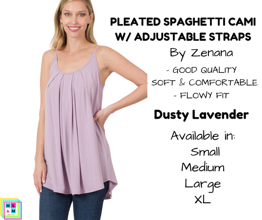 Pleated Spaghetti Strap Cami - Dusty Lavender