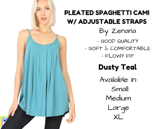 Pleated Spaghetti Strap Cami - Dusty Teal