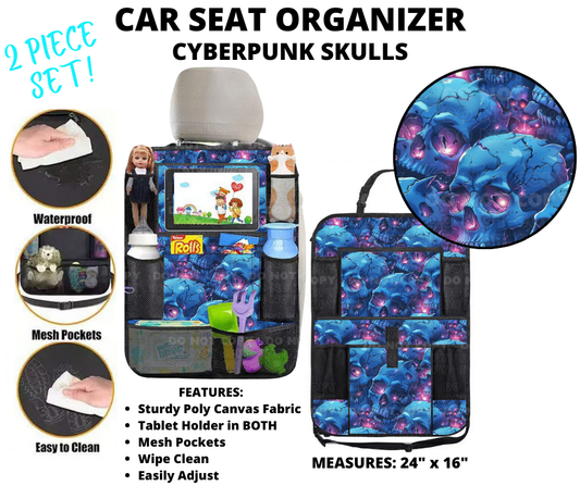 Preorder! Closes 1/2. ETA March. Cyberpunk Skulls Car Seat Organizer 2 Piece Set