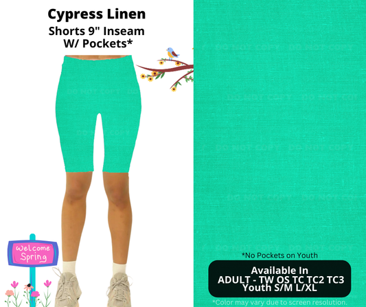 Preorder! Closes 1/8. ETA April. Cypress Linen 9" Inseam Shorts w/wo Pockets