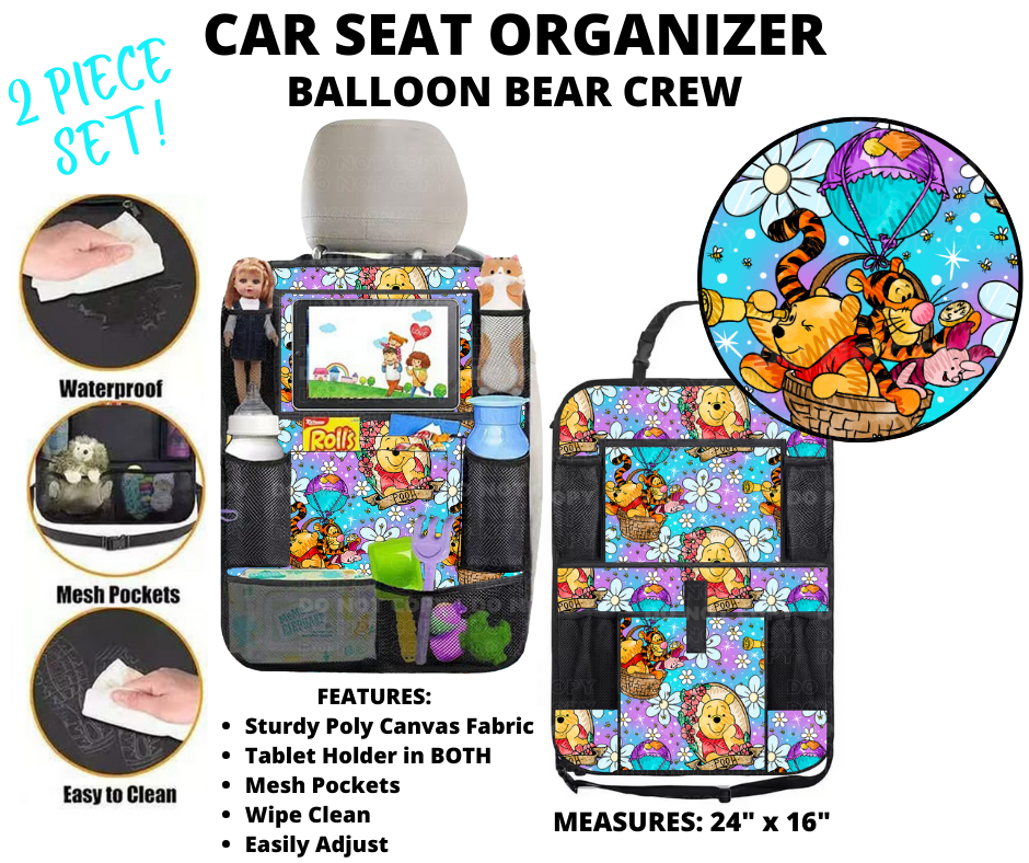 Preorder! Closes 1/2. ETA March. Balloon Bear Crew Car Seat Organizer 2 Piece Set