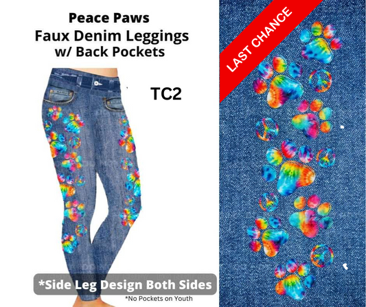 Peace Paws Full Length Faux Denim w/ Side Leg Designs