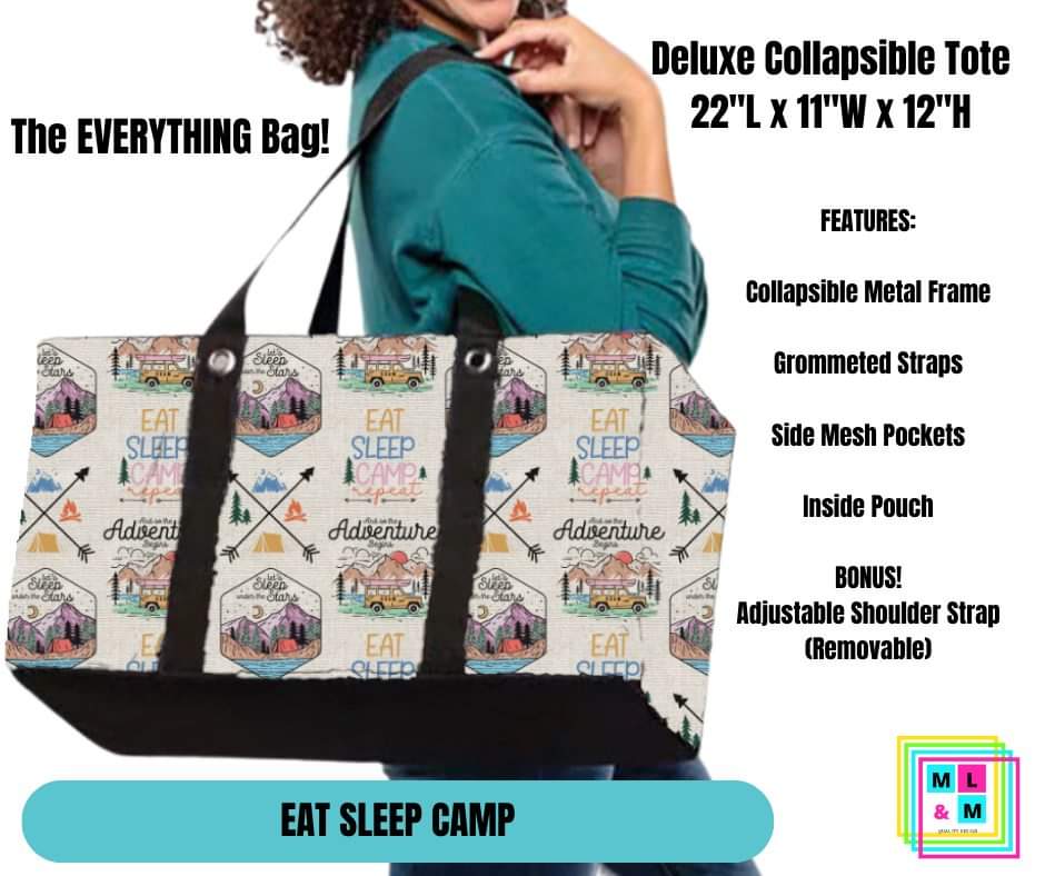 Eat Sleep Camp Collapsible Tote