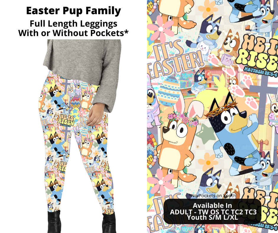 Preorder! Closes 1/22. ETA April. Easter Pup Family Full Length Leggings w/wo Pockets