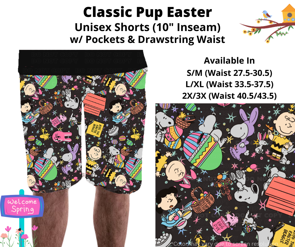 Preorder! Closes 1/22. ETA April. Classic Pup Easter Unisex Shorts