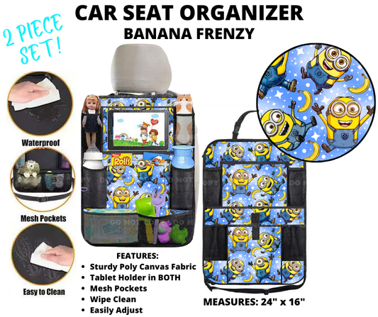 Preorder! Closes 1/2. ETA March. Banana Frenzy Car Seat Organizer 2 Piece Set