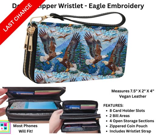 Eagle Embroidery Friends Double Zipper Wristlet