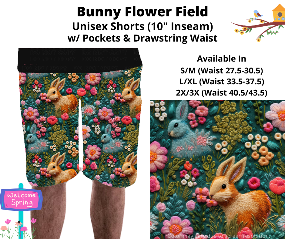 Preorder! Closes 1/27. ETA April. Bunny Flower Field Unisex Shorts