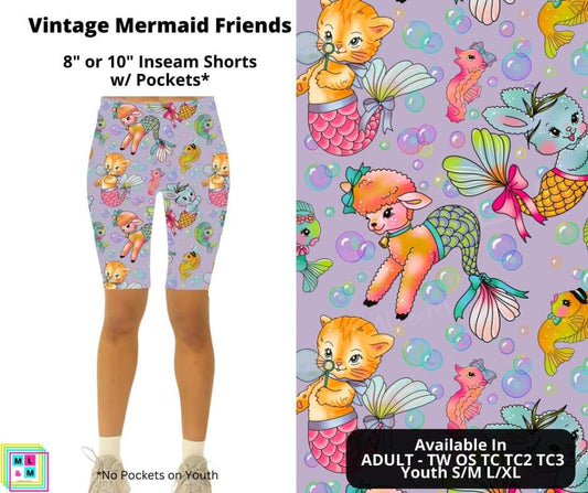 Vintage Mermaid Friends Shorts