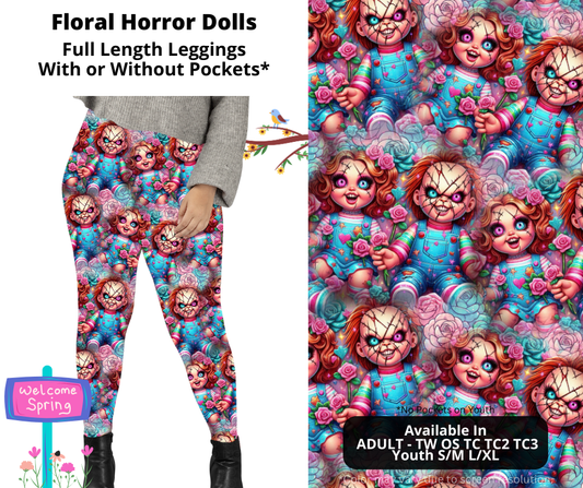 Preorder! Closes 1/27. ETA April. Floral Horror Dolls Full Length Leggings w/wo Pockets