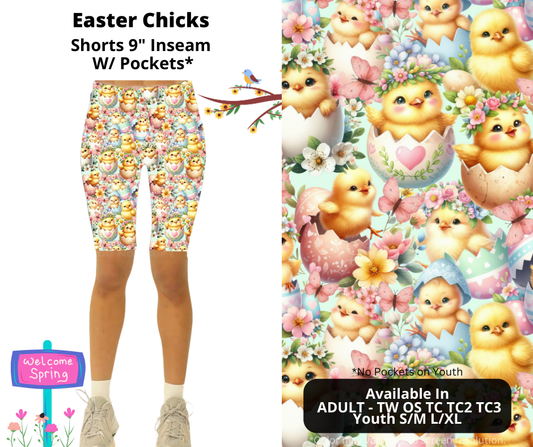 Preorder! Closes 1/27. ETA April. Easter Chicks 9" Inseam Shorts w/wo Pockets