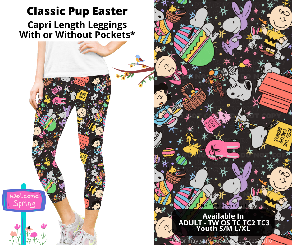 Preorder! Closes 1/22. ETA April. Classic Pup Easter Capri Leggings w/wo Pockets