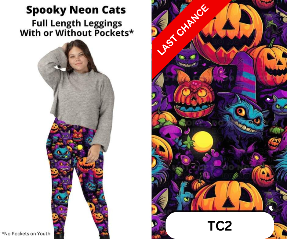 Spooky Neon Cats Full Length Leggings w/ Pockets