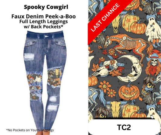 Spooky Cowgirl Faux Denim Full Length Peekaboo Leggings