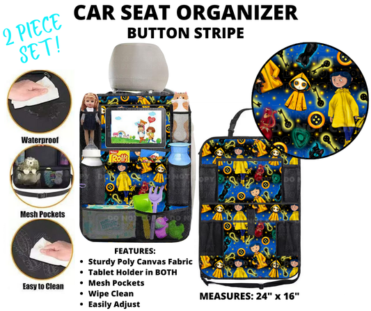 Preorder! Closes 1/2. ETA March. Button Stripe Car Seat Organizer 2 Piece Set