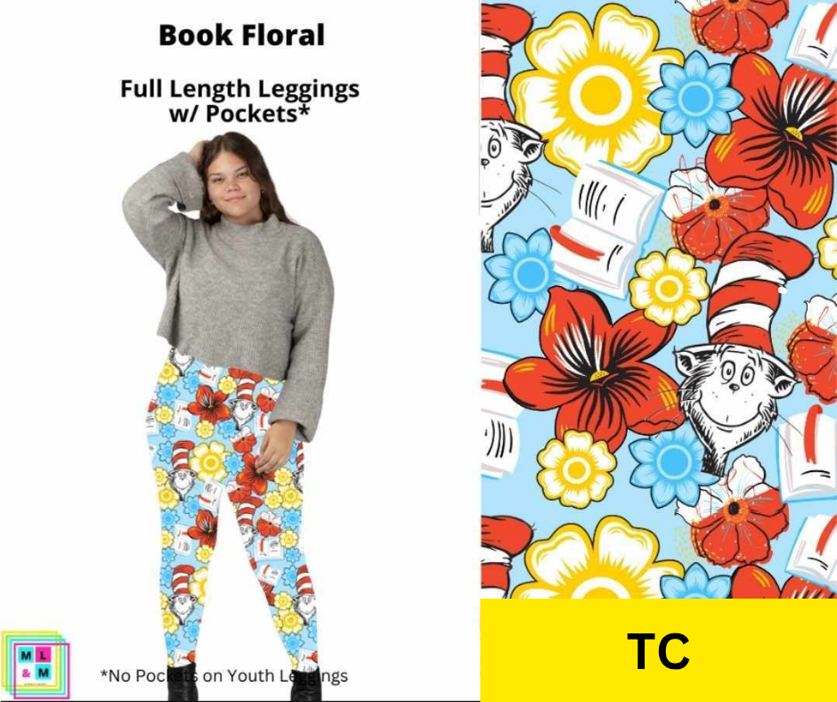 *Clearance* Price Drops in Cart! Book Floral Full Length Leggings w/ Pockets