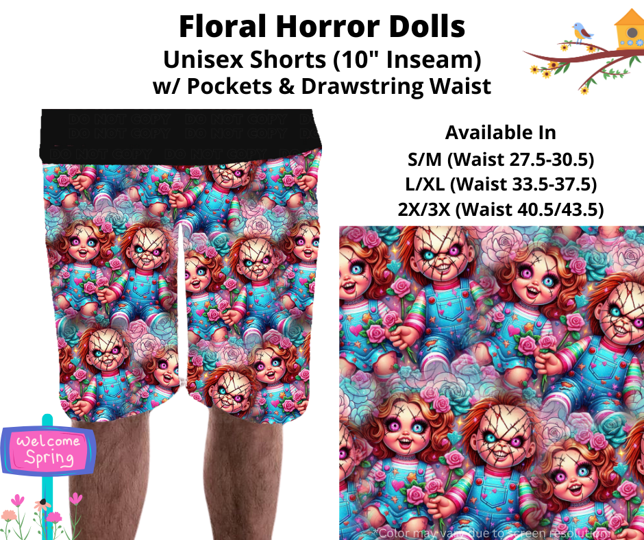 Preorder! Closes 1/27. ETA April. Floral Horror Dolls Unisex Shorts