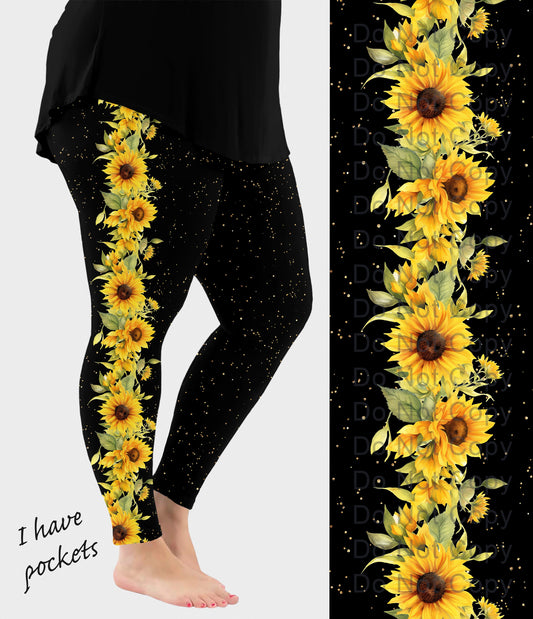 RTS - Sunflower Vine Side Design Leggings w/ Pockets