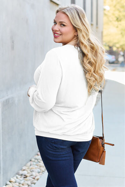 Basic Bae Full Size V-Neck Lantern Sleeve Blouse - Alonna's Legging Land