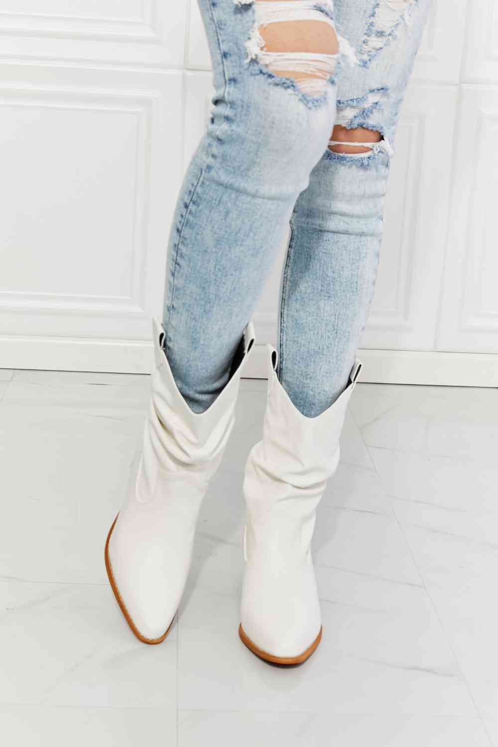 MMShoes Better in Texas Scrunch Cowboy Boots in White - Alonna's Legging Land